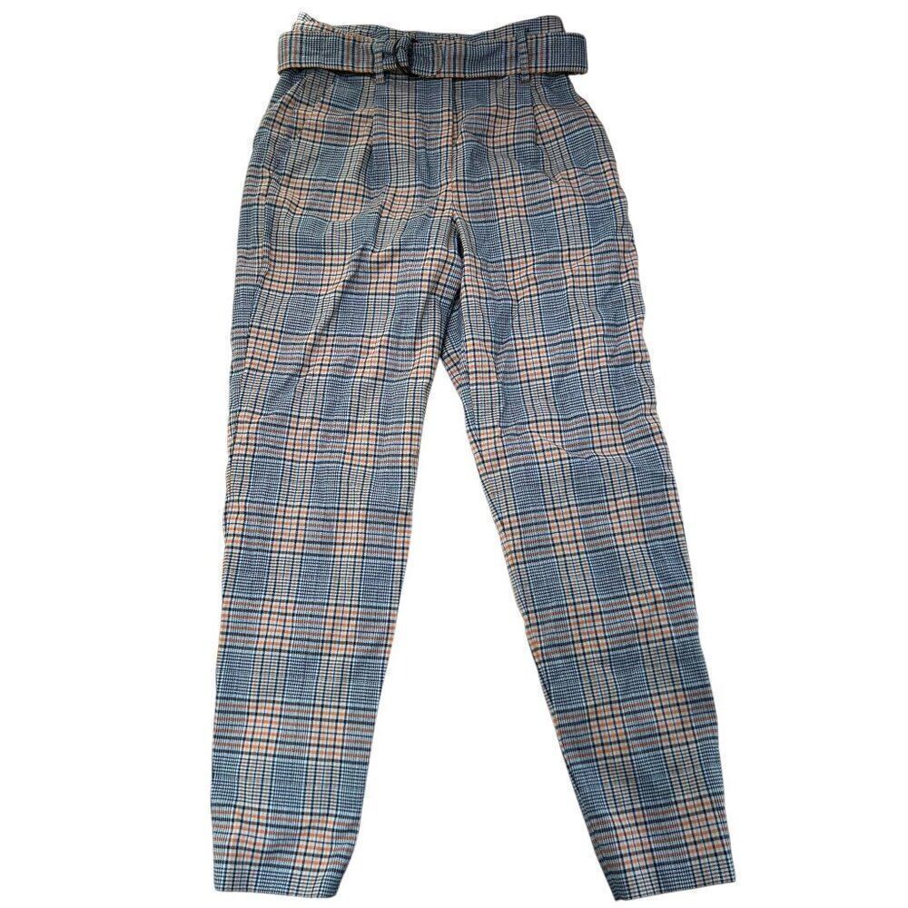 Akris Punto Women's Fred Wool Blend Plaid Belted Straight Leg Trouser Pants Blue